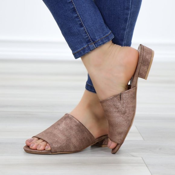 Flat Slip On Loafer Metallic Copper Sandal - Picture 8 of 11